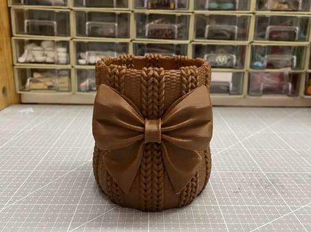 3D Baskı Fiyonklu Örgü Vazo - Dekoratif Çiçeklik-Kahverengi
