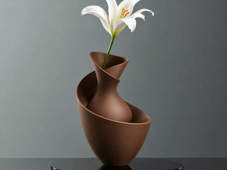 3D Baskı Bold Vazo - Akışkan Formlu Dekoratif Vazo-Kahverengi
