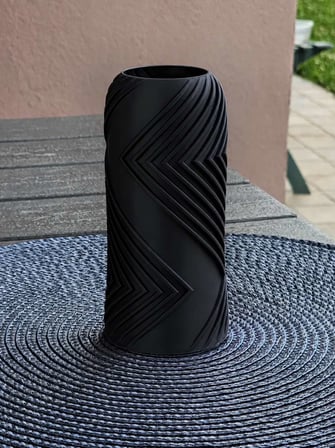 3D Baskı Vector Vazo - Geometrik Çizgili Dekoratif Vazo-Siyah