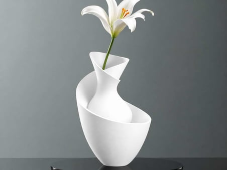 3D Baskı Bold Vazo - Akışkan Formlu Dekoratif Vazo-Beyaz