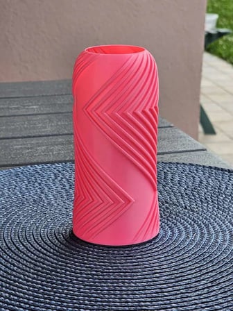 3D Baskı Vector Vazo - Geometrik Çizgili Dekoratif Vazo-Pembe
