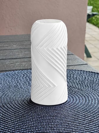 3D Baskı Vector Vazo - Geometrik Çizgili Dekoratif Vazo-Beyaz