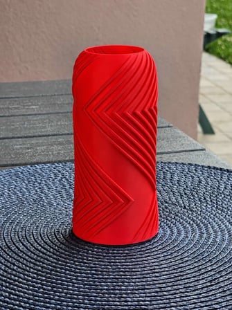3D Baskı Vector Vazo - Geometrik Çizgili Dekoratif Vazo-Kırmızı