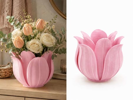 3D Baskı Lotus Yapraklı Vazo - Dekoratif Çiçeklik-Pembe