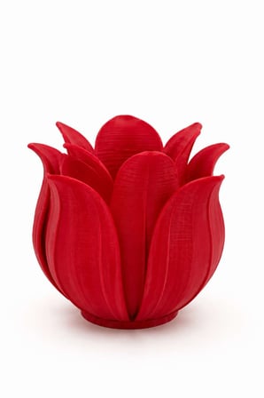 3D Baskı Lotus Yapraklı Vazo - Dekoratif Çiçeklik-Kırmızı