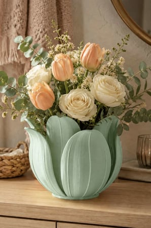 3D Baskı Lotus Yapraklı Vazo - Dekoratif Çiçeklik-Mint