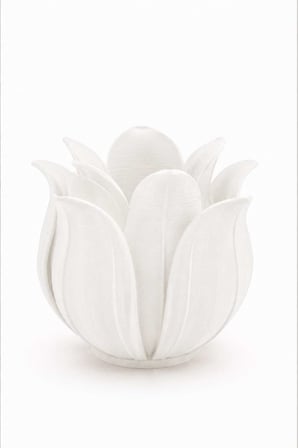 3D Baskı Lotus Yapraklı Vazo - Dekoratif Çiçeklik-Beyaz