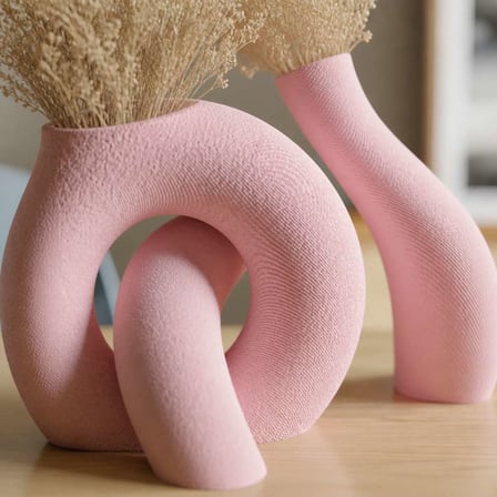 3D Baskı Interlocking Vazo - İç İçe Geçen Dekoratif Vazo-Pembe