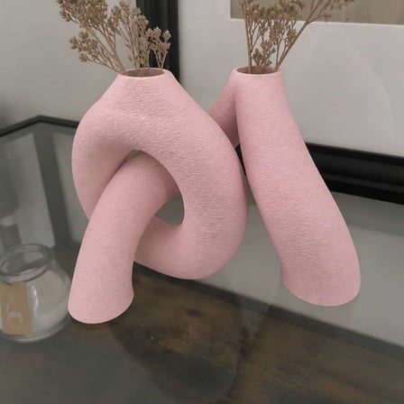 3D Baskı Interlocking Vazo - İç İçe Geçen Dekoratif Vazo-Pembe