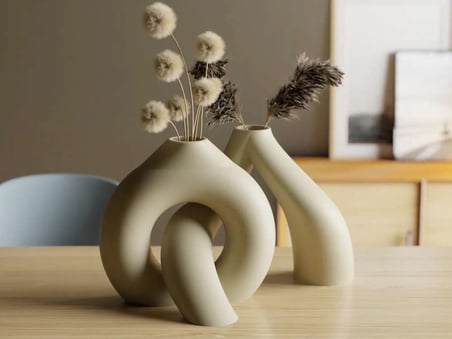 3D Baskı Interlocking Vazo - İç İçe Geçen Dekoratif Vazo-Bej