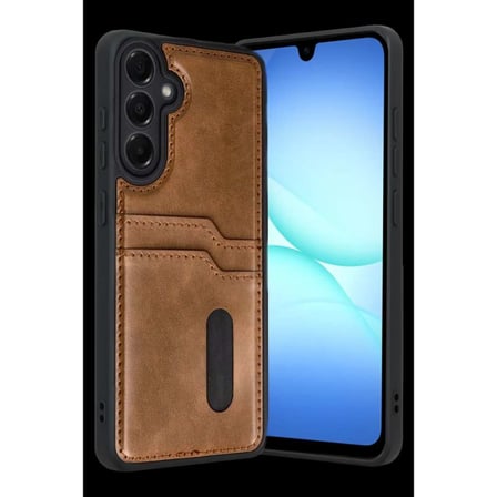 Galaxy A57 5G Sara Kartvizitli Deri Kılıf - Taba