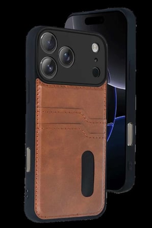 iPhone 17 Pro Sara Kartvizitli Deri Kılıf - Taba