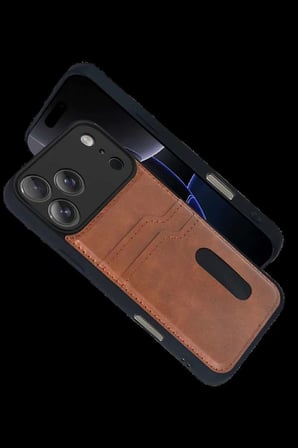 iPhone 17 Pro Max Sara Kartvizitli Deri Kılıf - Taba