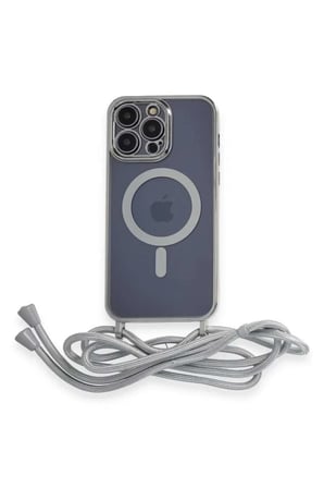 iPhone 12 Pro Kılıf Divo Lazer Askılı Magsafe Kapak - Gümüş