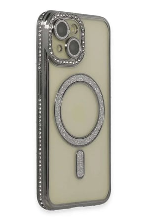 iPhone 14 Kılıf Joke Simli Magneticsafe Kılıf - Gri