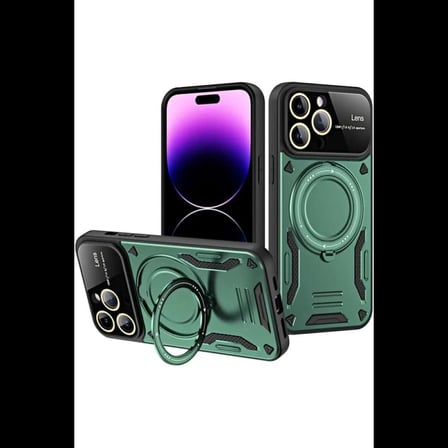iPhone 16 Pro Kılıf Joy Lens Standlı Kapak - Koyu Yeşil