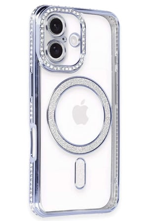 iPhone 16 Kılıf Joke Simli Magneticsafe Kılıf - Mavi