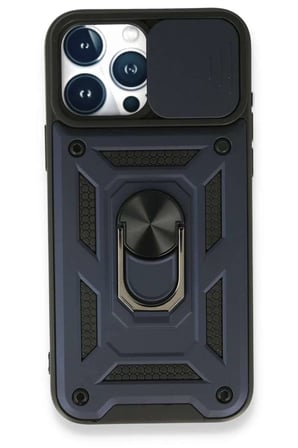 iPhone 15 Pro Kılıf Pars Lens Yüzüklü Silikon - Lacivert