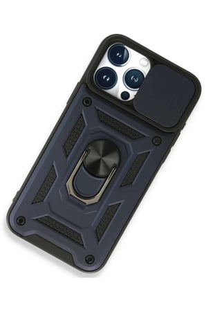 iPhone 15 Pro Kılıf Pars Lens Yüzüklü Silikon - Lacivert