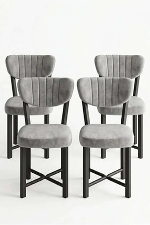 Sandalye 4 Adet Baby Face Kumaş Metal Ayak Modern Mutfak Sandalyesi Cafe Balkon Ofis Elma