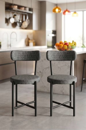 Sandalye 2 Adet Keten Kumaş Metal Ayak Modern Mutfak Sandalyesi Cafe Balkon Ofis Teddy 9813 Antrasit