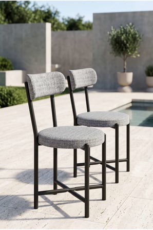 Sandalye 2 Adet Keten Kumaş Metal Ayak Modern Mutfak Sandalyesi Cafe Balkon Ofis Teddy 9812 Gri