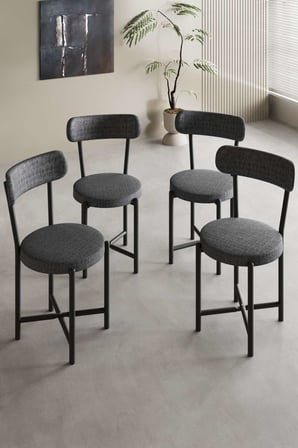 Sandalye 4 Adet Keten Kumaş Metal Ayak Modern Mutfak Sandalyesi Cafe Balkon Ofis Teddy 9809 Antrasit