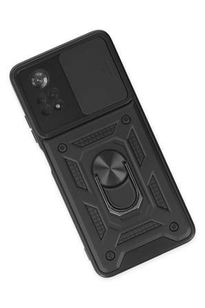 Poco X4 Pro 5G Kılıf Pars Lens Yüzüklü Silikon - Siyah