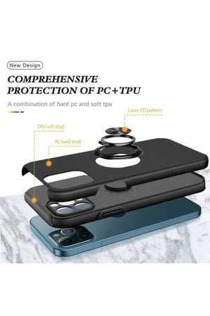 iPhone 12 Pro Kılıf Elit Yüzüklü Kapak - Siyah