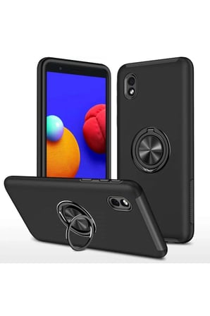 Galaxy A01 Core Kılıf Elit Yüzüklü Kapak - Siyah