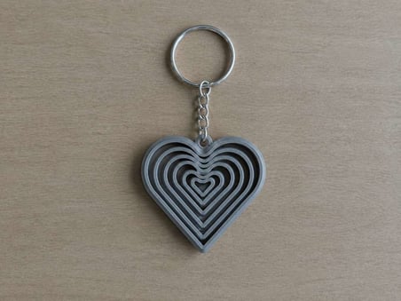 3D Baskı Kalp Fidget Anahtarlık - Hareketli Stres Oyuncağı ve Çanta Süsü-Gri