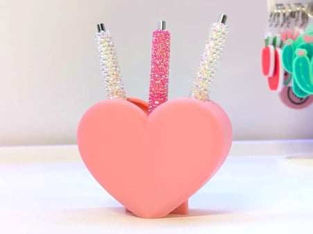 3D Baskı Kalp Şekilli Kalemlik - Masaüstü Organizer - Pembe