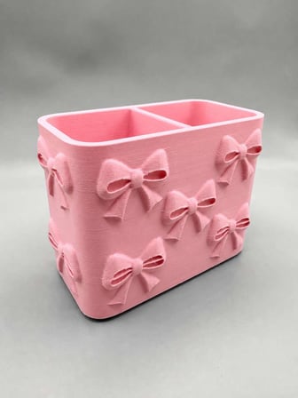 3D Baskı Fiyonk Desenli Bölmeli Kalemlik - Masaüstü Organizer - Pembe