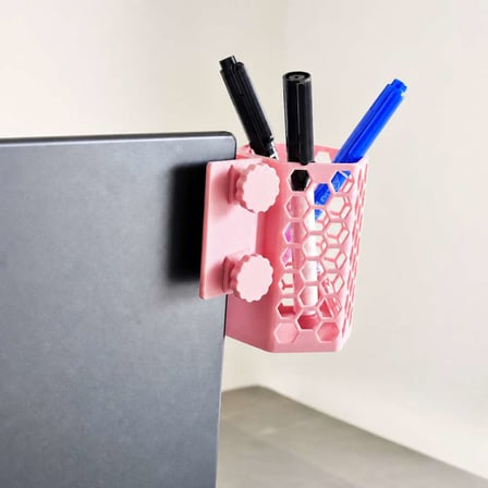 3D Baskı Monitor Kalemlik - Petek Desenli Laptop Kenar Altıgen Kalemlik-Pembe