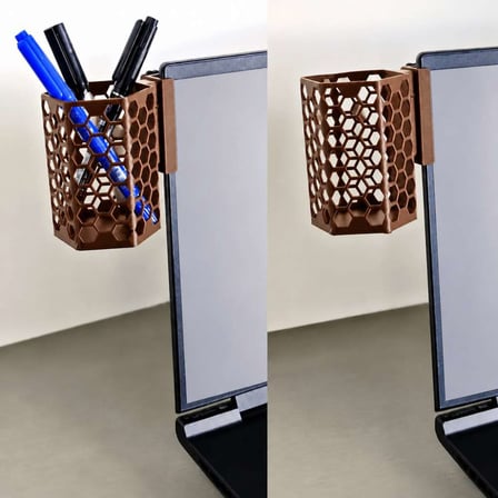 3D Baskı Monitor Kalemlik - Petek Desenli Laptop Kenar Altıgen Kalemlik-Kahverengi