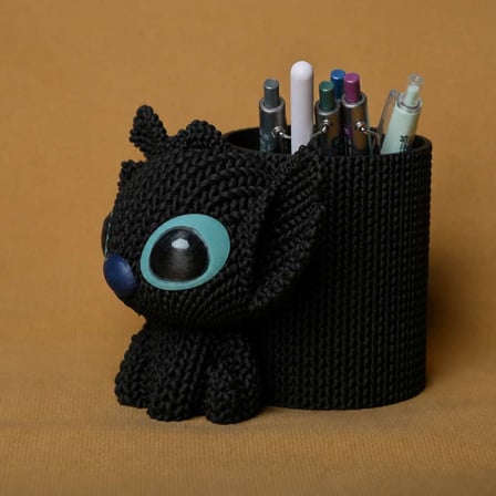 3D Baskı Knitted Kalemlik - Sevimli Karakterli Masaüstü Kalem Organizeri-Siyah