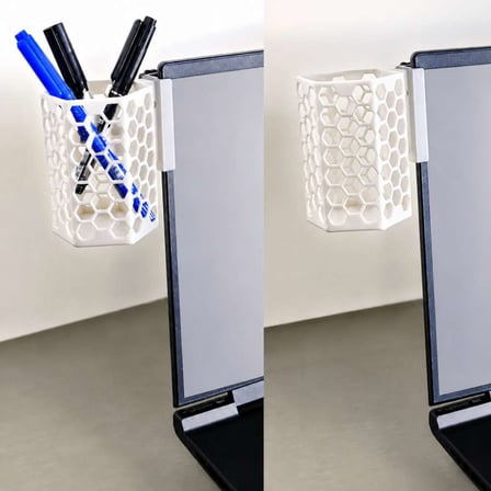3D Baskı Monitor Kalemlik - Petek Desenli Laptop Kenar Altıgen Kalemlik-Beyaz