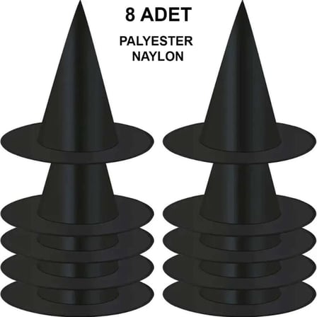 8 Adet Siyah Cadı Şapkası? Yetişkin & Çocuk Kostüm Aksesuarı