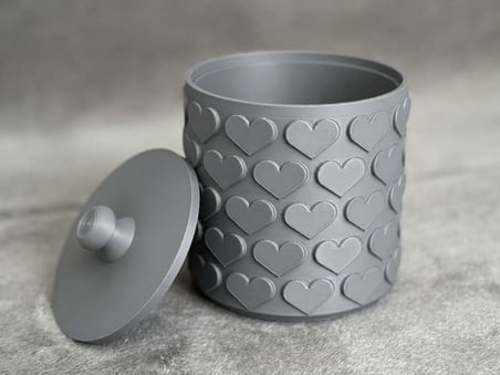 3D Baskı Kalp Desenli Kapaklı Saklama Kutusu - İki Renkli Organizer - Gri