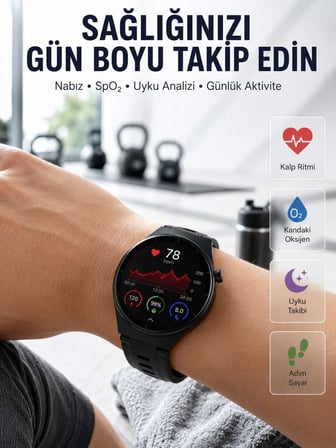Bluetooth Konuşma Özellikli Akıllı Saat AMOLED Ekran, Sağlık Takibi ve 3 Farklı Kordon