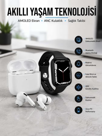 2025 Model Akıllı Saat ve Yeni Nesil Pro Bluetooth Kulaklık TWS Yüksek Ses Kaliteli