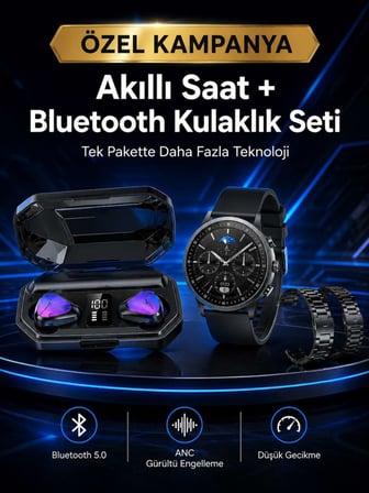 Yeni Nesil Kampanyası Bluetooth Bağlantılı Akıllı Saat ve Kablosuz Kulaklık Dijital Göstergeli
