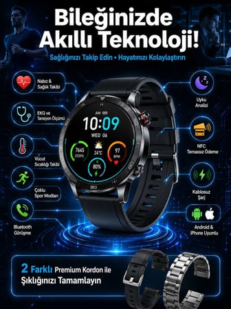 Çift Kordonlu Yüksek Çözünürlüklü Akıllı Saat Uyku İzleyici & Spor Modları