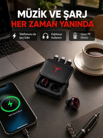Powerbank Özellikli Bluetooth Kablosuz Kulaklık – Dokunmatik Kontrol, Uzun Pil Ömrü, Ergonomik Tasar