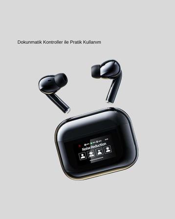 Aktif Gürültü Engelleme (ANC) Kablosuz Bluetooth Kulaklık – Dijital Ekranlı, Dokunmatik ve Uzun Pil 