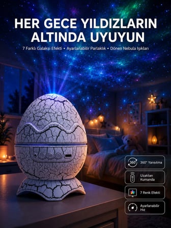 Yumurta Görünümlü Masa ve Gece Lambası Renk Değiştirebilen Projektör