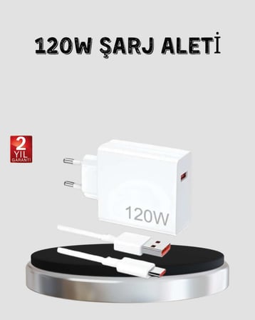 120W Hızlı Şarj Başlığı Ultra Güçlü Type-C Adaptör Kablo Dahil