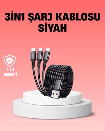 Çoklu USB Şarj Kablosu – 1,2m Hızlı Şarj, 3A Güçlü Akım