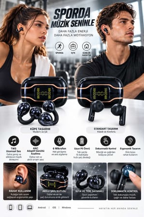 4 Kulaklıklı Bluetooth Kulaklık Seti TWS ANC Gürültü Azaltma 6 Mikrofon Kablosuz Şarj Dijital Ekranl