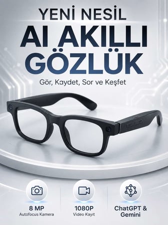 Akıllı Gözlük 8 MP Kameralı 1080P Video Kayıt WiFi Bağlantılı Çift Mikrofonlu Gürültü Engelleme Özel